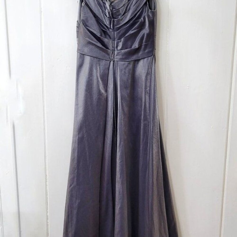 La Femme Runched Satin Trumpet Gown Gunmetal #27846 New with Tag - Picture 8 of 9